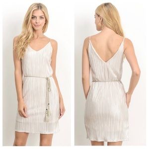 🎉HP✨FLASH SALE!!✨5⭐️NEW! CHIC IVORY PLEATED SHIMMER DRESS